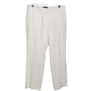 Talbots Windsor Curvy Pants Womens 12P White Linen Straight Leg Coastal Preppy